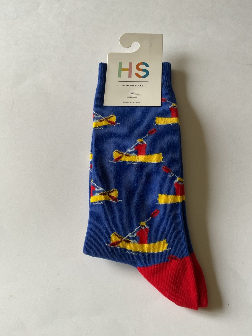 HAPPY SOCKS CANOE PRINT MENS SOCKS BLUE MULTI OS NWT